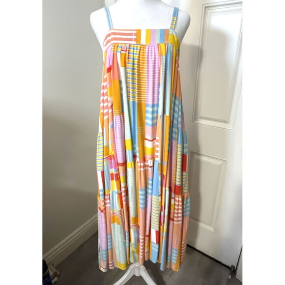 Anthropologie Abel The Label Multicolor Rainbow Tiered Midi Dress Size Small - Picture 1 of 13